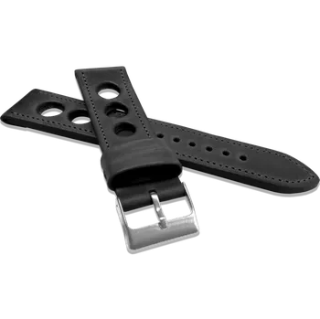 Řemínek na hodinky LAVVU Perforovaný černý prošitý řemínek VINTAGE z luxusní kůže Top Grain - 22 LSMUB22