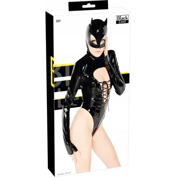 Dámské erotické prádlo Black Level - Černé body se šněrováním a maskou s ušima, černé XL