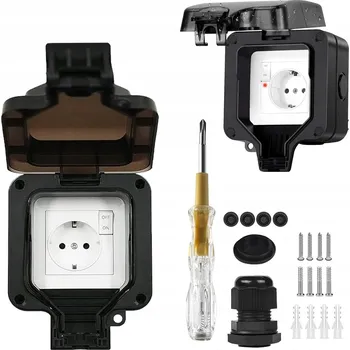 Elektrická zásuvka VENKOVNÍ ZAHRADNÍ ZÁSUVKA VODOTĚSNÁ IP66 + PŘÍSLUŠENSTVÍ