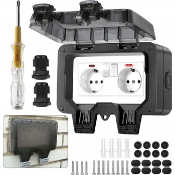 Elektrická zásuvka DVOJITÁ VENKOVNÍ ELEKTRICKÁ ZÁSUVKA ZAHRADNÍ VODOTĚSNÁ IP66