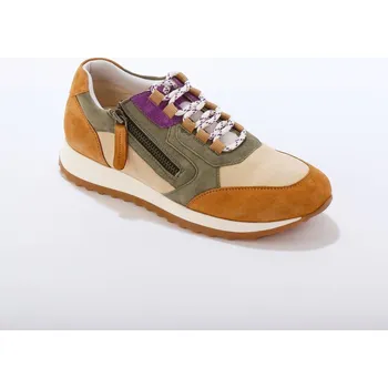 Dámské tenisky Kožené tenisky s kontrastními vsadkami a zipem khaki/čokoládová 40