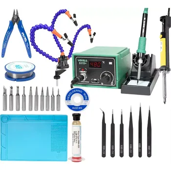 Páječka Sada pájecí stanice 937D+ hrot cín přísavka pinzeta držák nůžek pletená podložka