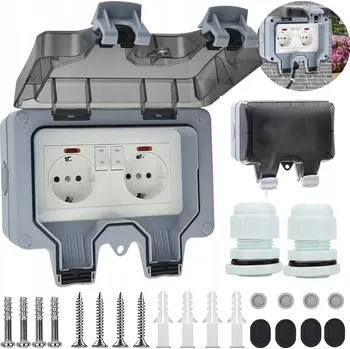 Elektrická zásuvka DVOJITÁ VODOTĚSNÁ ELEKTRICKÁ ZÁSUVKA S OCHRANOU IP66