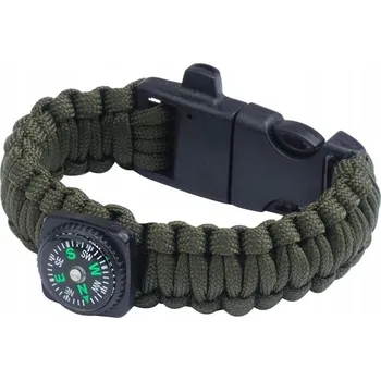 Náramek 101 Inc. Survival náramek s kompasem, píšťalkou a křesadlem, zelený OD