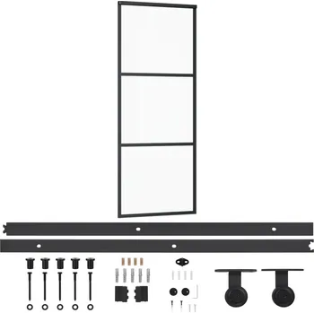Interiérové dveře Posuvné skleněné dveře ESG 76x205 cm čiré/černé s kováním