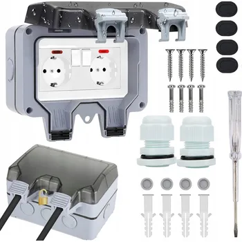 Elektrická zásuvka DVOJITÁ ZAHRADNÍ ZÁSUVKA VENKOVNÍ VODOTĚSNÁ ZÁSUVKA S VYPÍNAČEM