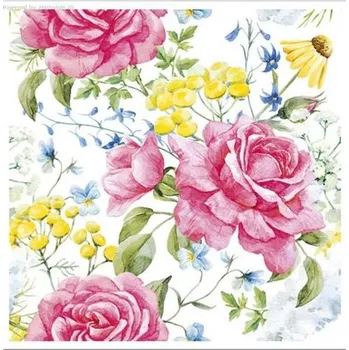 Papírový ubrousek SLOG 0556 01 Roses and Field Flowers (Růže a polní květiny)