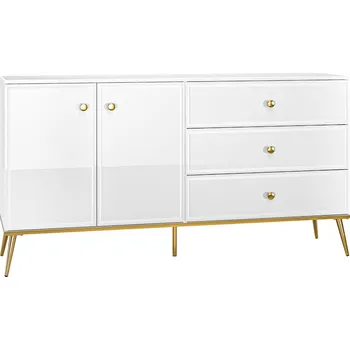 Komoda Velká dvoudveřová komoda se zásuvkami do obývacího pokoje Goldin - ML Meble Bílý Lesk / Alpská Bílá / Zlatá 160x85 cm