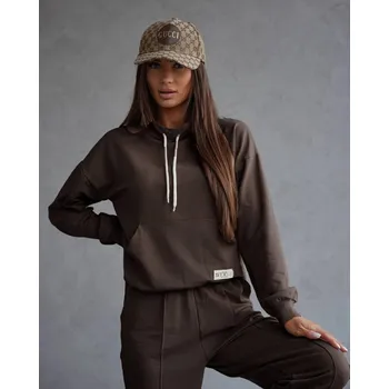 Dámská halenka Teplákový komplet v čokoládové barvě - mikina se stojáčkem a kalhoty (82162) odstíny hnědé XL (42)