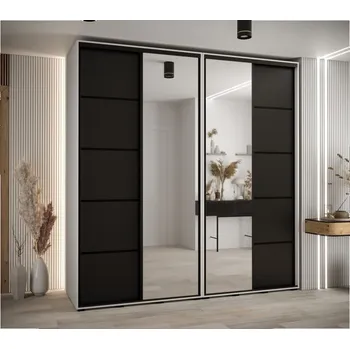 Šatní skříň Skříň s posuvnými dveřmi a zrcadlem Davos 5 230, hloubka 60 cm - Abiks Meble Bílý mat-černý mat-černá 230x235.2 cm