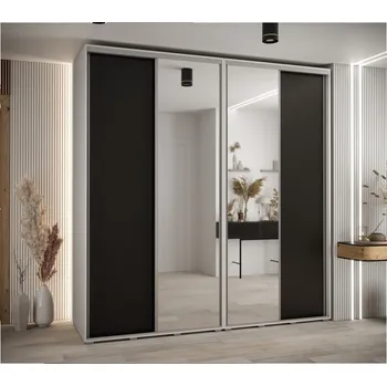 Šatní skříň Vysoká šatní skříň s posuvnými dveřmi Davos 3 230, hloubka 60 cm, výška 235,2 cm - Abiks Meble Bílý mat-černý mat-stříbrná 230x235.2 cm