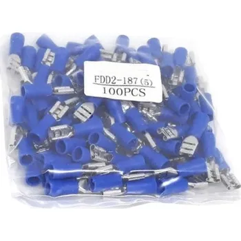 Síťový kabel Faston-zdířka 4,8mm modrá pro kabel 1,5-2,5mm2, balení 100ks