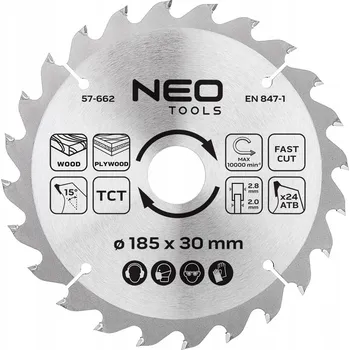 Pilový kotouč Kotoučová pila s vidiovými zuby 185 x 30 mm, 24 zubů NEO TOOLS
