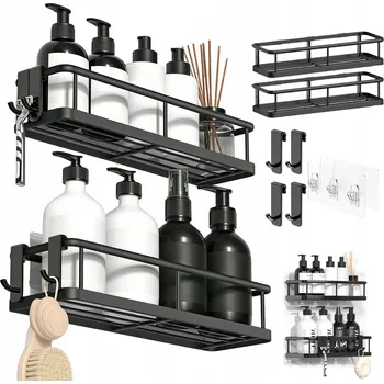 Obraz ORGANIZÉR DO SPRCHY BEZ VRTÁNÍ SE 4 HÁČKY NOSNOST 18 KG ČERNÝ