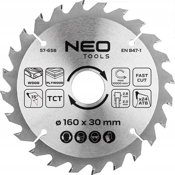 Pilový kotouč Kotouč do pily, vidiový, 160 x 30 mm, 24 zubů, na dřevo NEO TOOLS