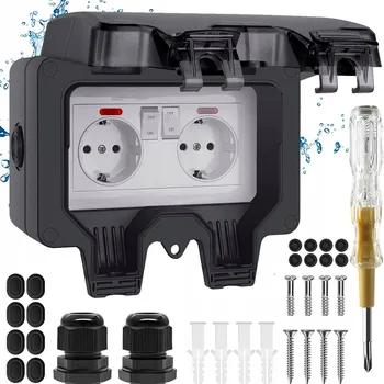 Elektrická zásuvka VENKOVNÍ VODOTĚSNÁ ZÁSUVKA ELEKTRICKÁ ZAHRADNÍ S VYPÍNAČEM IP66