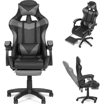 Bucket herní židle, kancelářská židle s nastavením a podnožkou, šedá VGC-7G-2 GREY