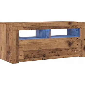 Televizní stolek TV stolek s LED osvětlením, staré dřevo, 90x35x40 cm