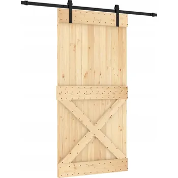 Interiérové dveře Posuvné dveře z masivního borovicového dřeva, 100 x 3,6 x 210 cm, černé kolejnice