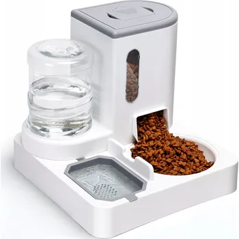 Miska pro psa Dávkovač krmiva a vody pro domácí mazlíčky Nobleza 2 v 1, bílý a šedý