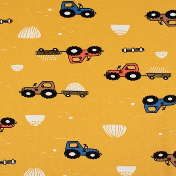 Bavlněný úplet JENNY 130g traktory na poli