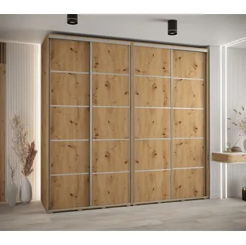 Šatní skříň Vysoká šatní skříň s posuvnými dveřmi Davos 4 250, hloubka 60 cm, výška 235,2 cm - Abiks Meble dub artisan-stříbrná 250x235.2 cm