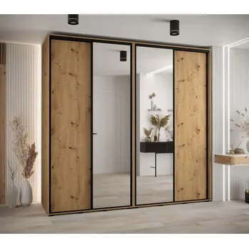 Šatní skříň Vysoká šatní skříň s posuvnými dveřmi Davos 3 250, hloubka 60 cm, výška 235,2 cm - Abiks Meble Dąb Artisan / Czarny 250x235.2 cm