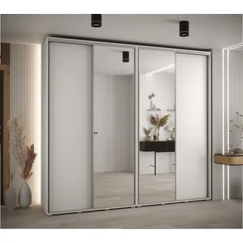 Šatní skříň Vysoká šatní skříň s posuvnými dveřmi Davos 3 260, hloubka 45 cm, výška 235,2 cm - Abiks Meble Bílý mat-stříbrná 260x235.2 cm