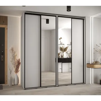 Šatní skříň Vysoká šatní skříň s posuvnými dveřmi a zrcadlem Davos 3 220, hloubka 60 cm, výška 235,2 cm - Abiks Meble Bílý mat - černá 220x235.2 cm