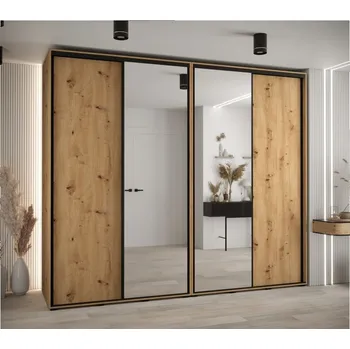 Šatní skříň Vysoká šatní skříň s posuvnými dveřmi Davos 3 280, hloubka 60 cm, výška 235,2 cm - Abiks Meble Dąb Artisan / Czarny 280x235.2 cm