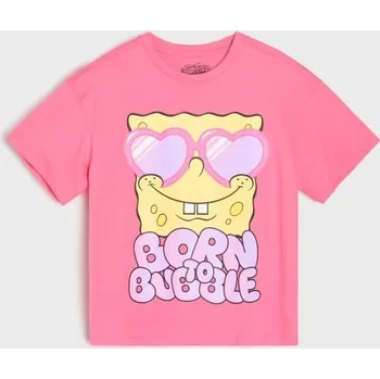 Dívčí oblečení Sinsay - Bavlněná košilka s potiskem SpongeBob SquarePants - růžová - 877DN-30X - 877DN-30X-98