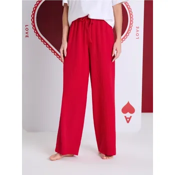 Dámské kalhoty Sinsay - Kalhoty od pyžama z mušelínové bavlny - červená - 881IO-33X - 881IO-33X-XS