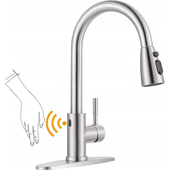 Vodovodní baterie KUCHYŇSKÁ BATERIE STOJÍCÍ S VYTAHOVACÍ SPRCHA OTOČNÁ 360° SENZOR POHYBU