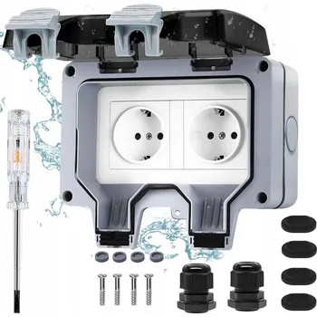 Elektrická zásuvka Venkovní zásuvka dvojitá, prachotěsná, pro použití v zahradě