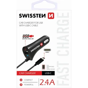 AUTOMOBILOVÁ NABÍJEČKA SWISSTEN USB-C USB pro telefon, tablet, GPS, smartphone