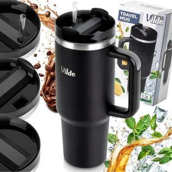 Termohrnek Velký TERMOHRNEK s uchem termoizolační cestovní do auta ČERNÝ 1,2L XXL