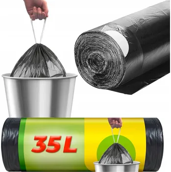 Pytle na odpadky SÁČKY NA ODPAD 35L 100 KS ČERNÉ KLASICKÉ S VÁZAČKOU PEVNÉ 10 ROLÍ
