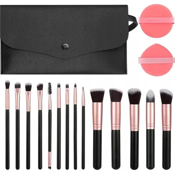 Kosmetický štětec SADA ŠTĚTCŮ NA LÍČENÍ PLECHOVKY KOSMETICKÁ TAŠTIČKA PROFESIONÁLNÍ 14 KUSŮ ČERNÁ