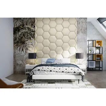 Předsíňová stěna Čalouněný nástěnný panel Hexagon 30 x 26 x 3 cm krémová