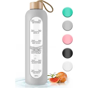 Láhev Skleněná motivační láhev na vodu 1000 ml Bílá