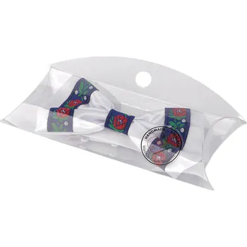 Motýlek Saténový motýlek folklor hand made, délka 12 cm, velké, 1 bílá modrá