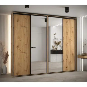 Šatní skříň Vysoká šatní skříň s posuvnými dveřmi Davos 3 280, hloubka 45 cm, výška 235,2 cm - Abiks Meble Dąb Artisan / Czarny 280x235.2 cm