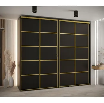 Šatní skříň Vysoká šatní skříň s posuvnými dveřmi Davos 4 260, hloubka 60 cm, výška 235,2 cm - Abiks Meble Černá / Zlatá 260x235.2 cm