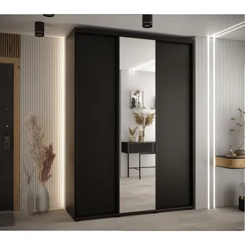 Šatní skříň Posuvná skříň se zrcadlem 170 45 Cannes 3 - Abiks Meble Černá / Černá 170x205.2 cm