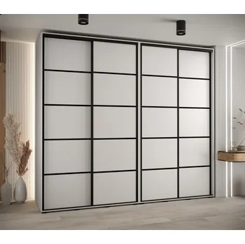 Šatní skříň Vysoká šatní skříň s posuvnými dveřmi Davos 4 270, hloubka 60 cm, výška 235,2 cm - Abiks Meble Bílý mat - černá 270x235.2 cm