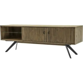 Televizní stolek Široký TV stolek s dvířky a policemi na kovových nožkách do obývacího pokoje Massa - Livin Hill Hnědá 160x55 cm