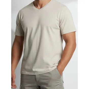 Oblečení a móda Sinsay - Bavlněné tričko Basic - béžová - 292HL-02X - 292HL-02X-XL