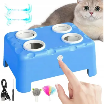 Hračka pro kočku INTERAKTIVNÍ HRAČKA PRO KOČKY ABS MODRÁ SE 4 OTVORY A PÉŘÍM