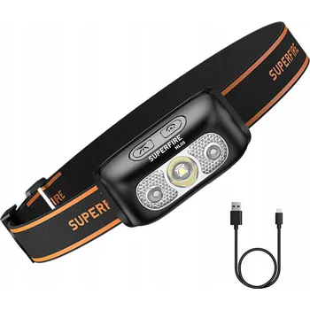 SUPERFIRE Čelovka USB, 5 Režimů, Lehká a Praktická, 110 lm / 50 g
