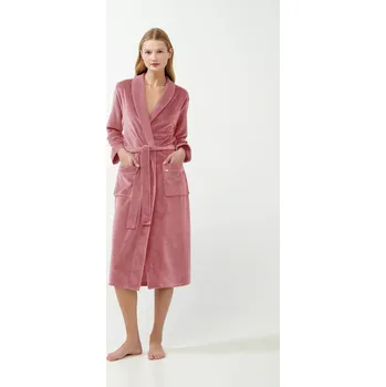 Dámské noční prádlo Dámský sametový župan 21143 Pudr růžová - Vamp pudrovo-růžová XL